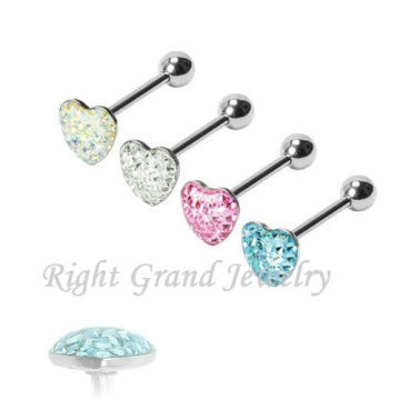 Heart Shaped Multi Gems Epoxy Pink Custom Made Tongue Rings